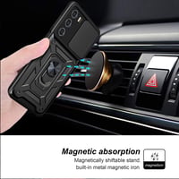 DESSEN Obal pre Motorola Moto G200 5G, čierne nárazuvzdorné puzdro z TPU/PC silikónu s 360-stupňovým otočným magnetickým krúžkom a krytom na šošovku fotoaparátu 2