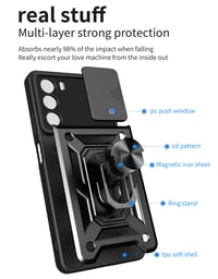 DESSEN Obal pre Motorola Moto G200 5G, čierne nárazuvzdorné puzdro z TPU/PC silikónu s 360-stupňovým otočným magnetickým krúžkom a krytom na šošovku fotoaparátu 7