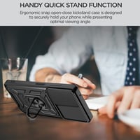 DESSEN Obal pre Motorola Moto G200 5G, čierne nárazuvzdorné puzdro z TPU/PC silikónu s 360-stupňovým otočným magnetickým krúžkom a krytom na šošovku fotoaparátu 4