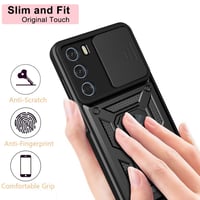 DESSEN Obal pre Motorola Moto G200 5G, čierne nárazuvzdorné puzdro z TPU/PC silikónu s 360-stupňovým otočným magnetickým krúžkom a krytom na šošovku fotoaparátu 5