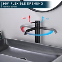 Detbom 360° Forgatható Mosdó Csaptelep Fekete, Kerámia Szeleppel, 20cm Kifolyó 2