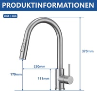 Detbom 360° Forgatható Rozsdamentes Konyhai Csaptelep Zuhanyfejjel 179mm 6