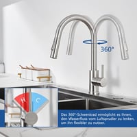 Detbom 360° Forgatható Rozsdamentes Konyhai Csaptelep Zuhanyfejjel 179mm 2