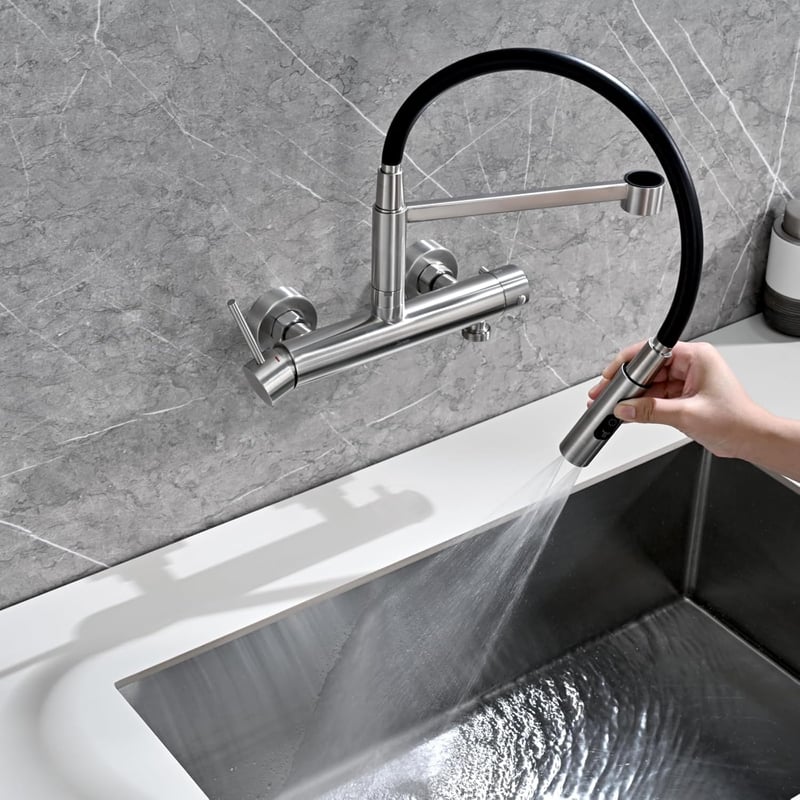 Detbom Fali Konyhai Csap 3/4" Rozsdamentes Acél 3 Sugaras Flexibilis Csővel