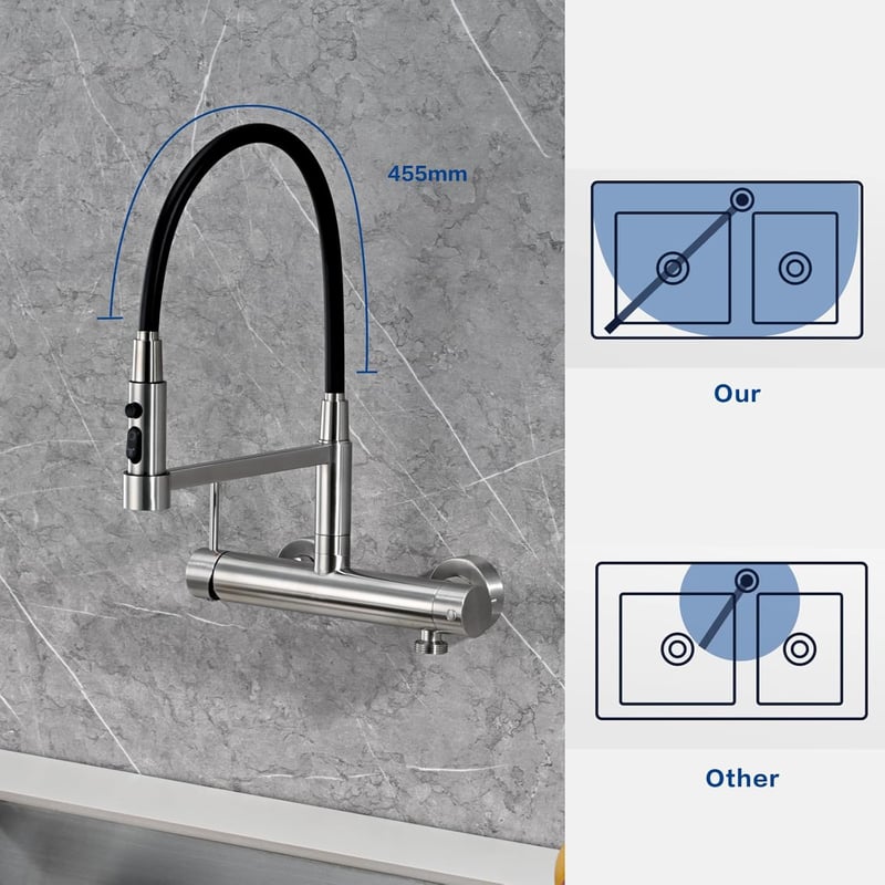 Detbom Fali Konyhai Csap 3/4" Rozsdamentes Acél 3 Sugaras Flexibilis Csővel