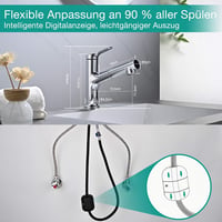 Detbom LED kijelzős mosdó csaptelep zuhanyfunkcióval, 2 sugaras konyhai csap, energiatakarékos egykari mixer 8