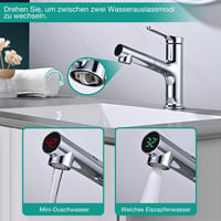 Detbom LED kijelzős mosdó csaptelep zuhanyfunkcióval, 2 sugaras konyhai csap, energiatakarékos egykari mixer 6