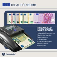 Detektor pravosti bankoviek Detectalia D7T+ pre meny EUR, GBP, USD, s 5 metódami overovania, farebným TFT displejom a certifikáciou ECB 6