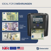 Detektor pravosti bankoviek Detectalia D7T+ pre meny EUR, GBP, USD, s 5 metódami overovania, farebným TFT displejom a certifikáciou ECB 4