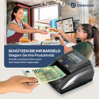 Detektor pravosti bankoviek Detectalia D7T+ pre meny EUR, GBP, USD, s 5 metódami overovania, farebným TFT displejom a certifikáciou ECB 2