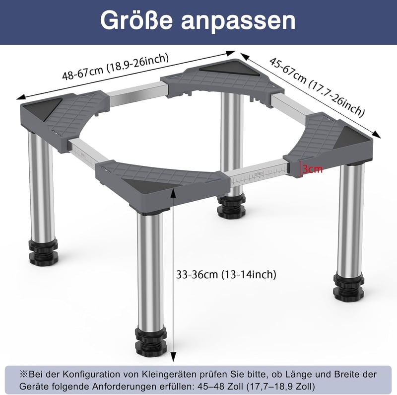 DEWEL Állítható Magasító Talp Hűtőhöz Mosogatógéphez 33-36 cm Szürke