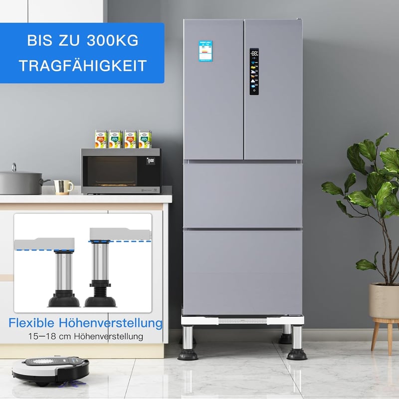 DEWEL Állítható Mosógép Alap 300 kg Terhelhetőség Fehér - white (height 20-23cm)