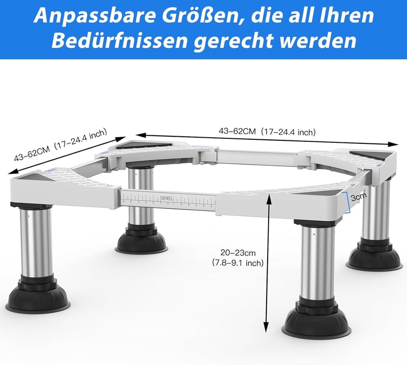 DEWEL Állítható Mosógép Alap 300 kg Terhelhetőség Fehér - white (height 20-23cm)
