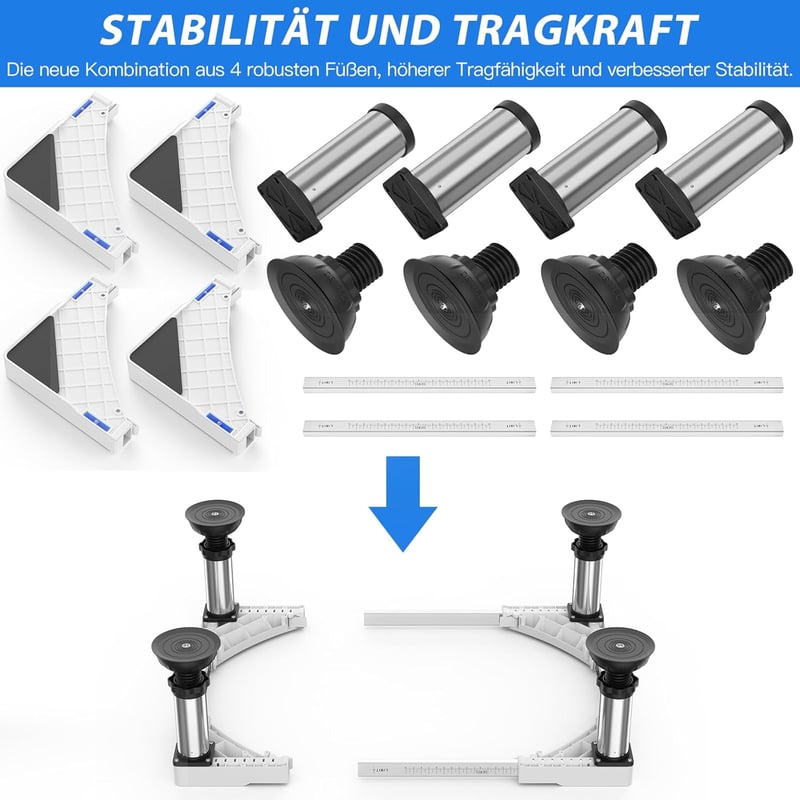 DEWEL Állítható Mosógép Alap 300 kg Terhelhetőség Fehér - white (height 20-23cm)