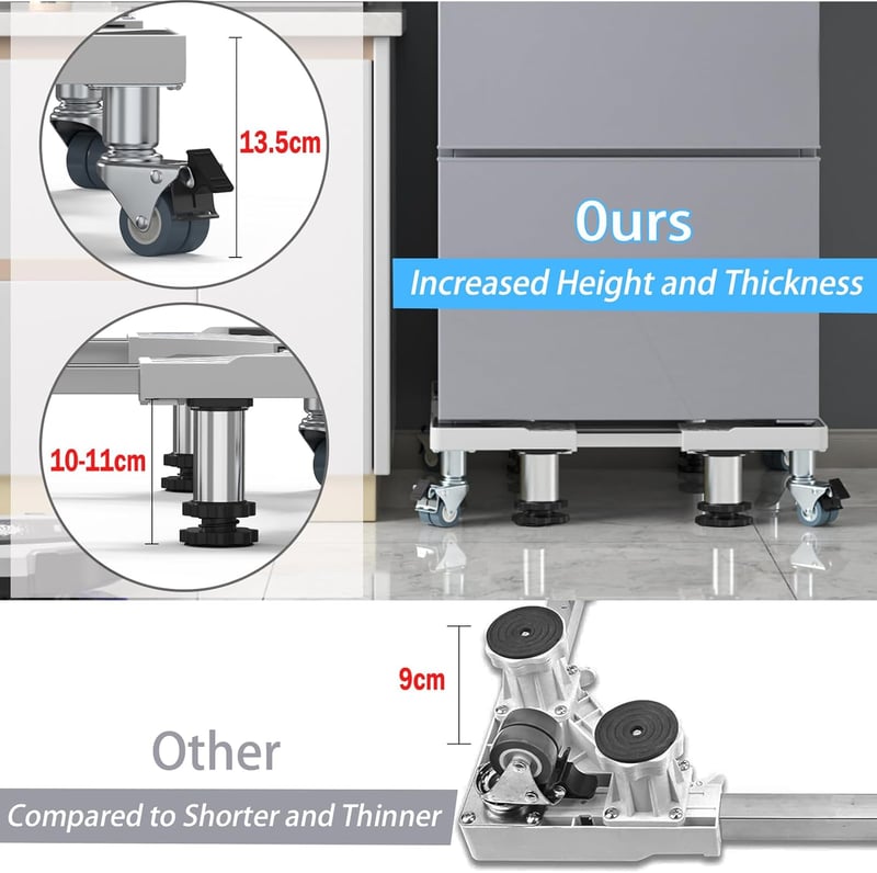 DEWEL Mosógép Alap 4 Lábbal és 4 Kerékkel, 500 kg Terhelhetőség, Hűtőhöz és Szárítógéphez - White(4 Feet + 4 Wheels)