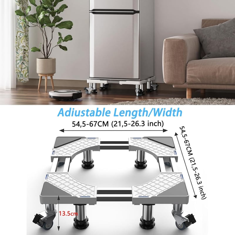 DEWEL Mosógép Alap 4 Lábbal és 4 Kerékkel, 500 kg Terhelhetőség, Hűtőhöz és Szárítógéphez - White(4 Feet + 4 Wheels)