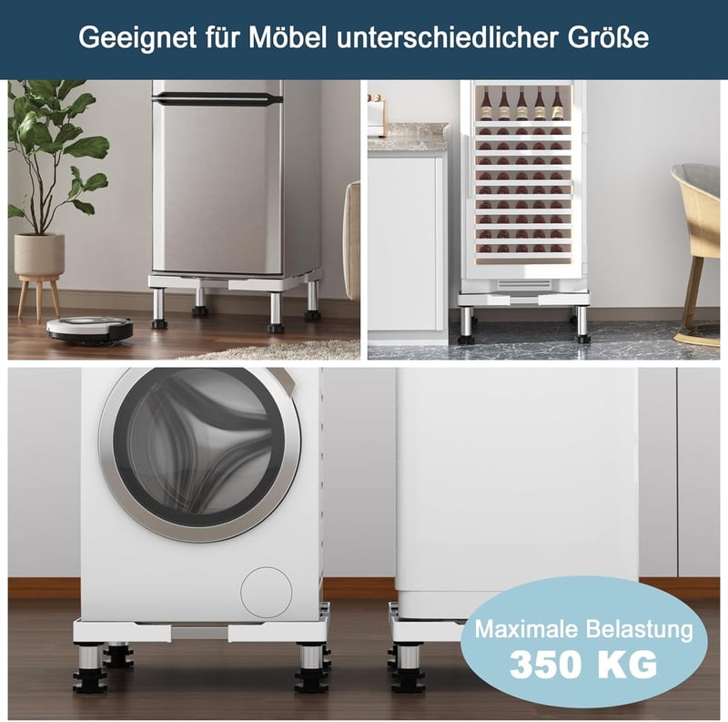 DEWEL Mosógép és szárítógép állvány állítható alappal, 350 kg, 44,5-67 cm szélesség, 18-22 cm magasság, fehér