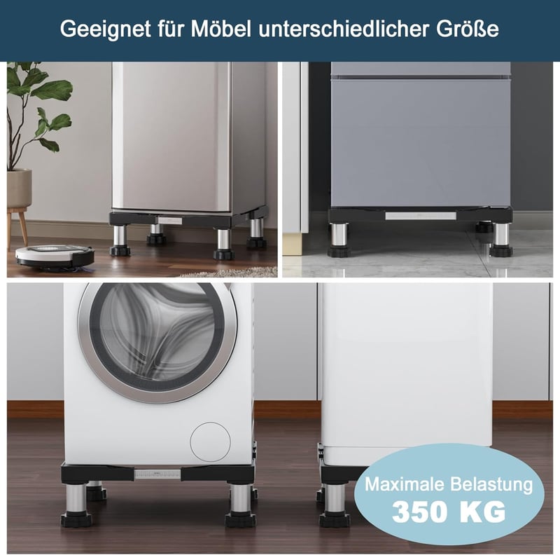 DEWEL Mosógép és szárítógép állvány állítható alátét 44,5-67 cm szélesség 18-22 cm magasság 350 kg teherbírás Fekete