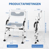 DEWEL összecsukható fürdőszék időseknek, magasságállítható, csúszásmentes, 150kg terhelhetőség 3
