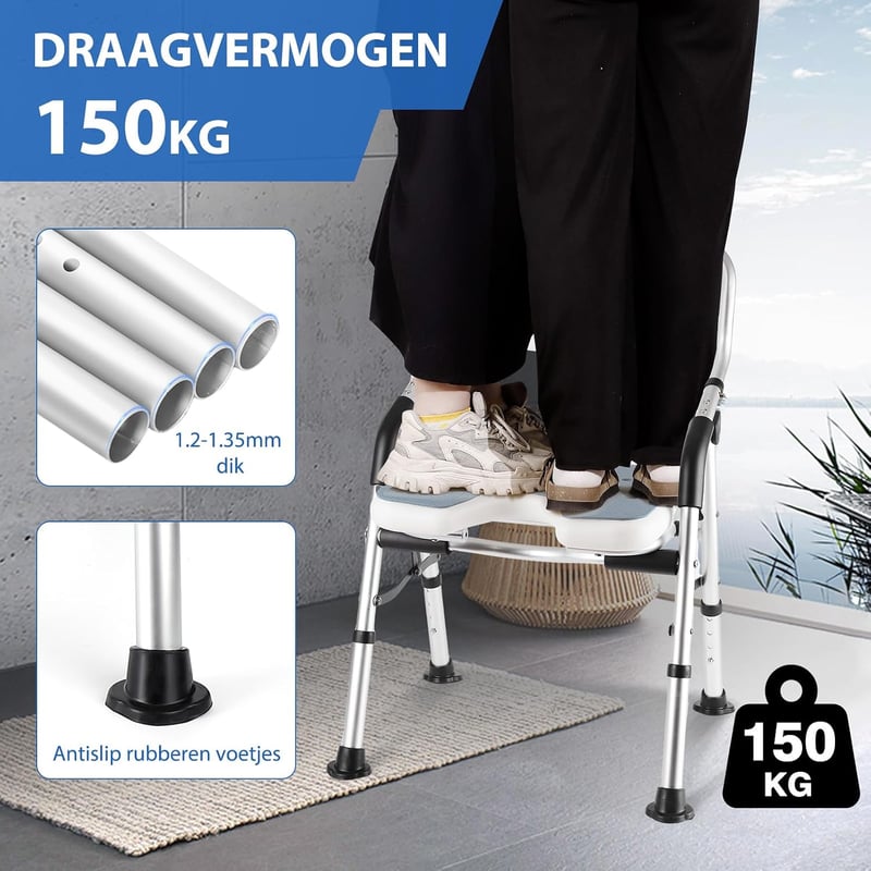 DEWEL összecsukható fürdőszék időseknek, magasságállítható, csúszásmentes, 150kg terhelhetőség