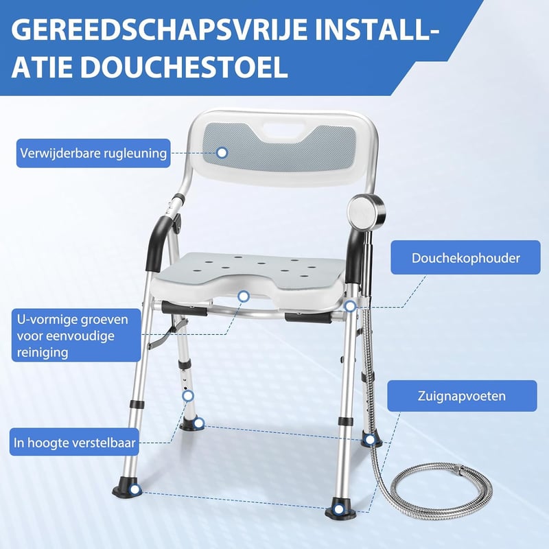 DEWEL összecsukható fürdőszék időseknek, magasságállítható, csúszásmentes, 150kg terhelhetőség