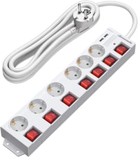 DEWENWILS 6-eres elosztó 2 USB-vel, falra szerelhető, 16A, túlfeszültségvédelem, gyerekzár 1