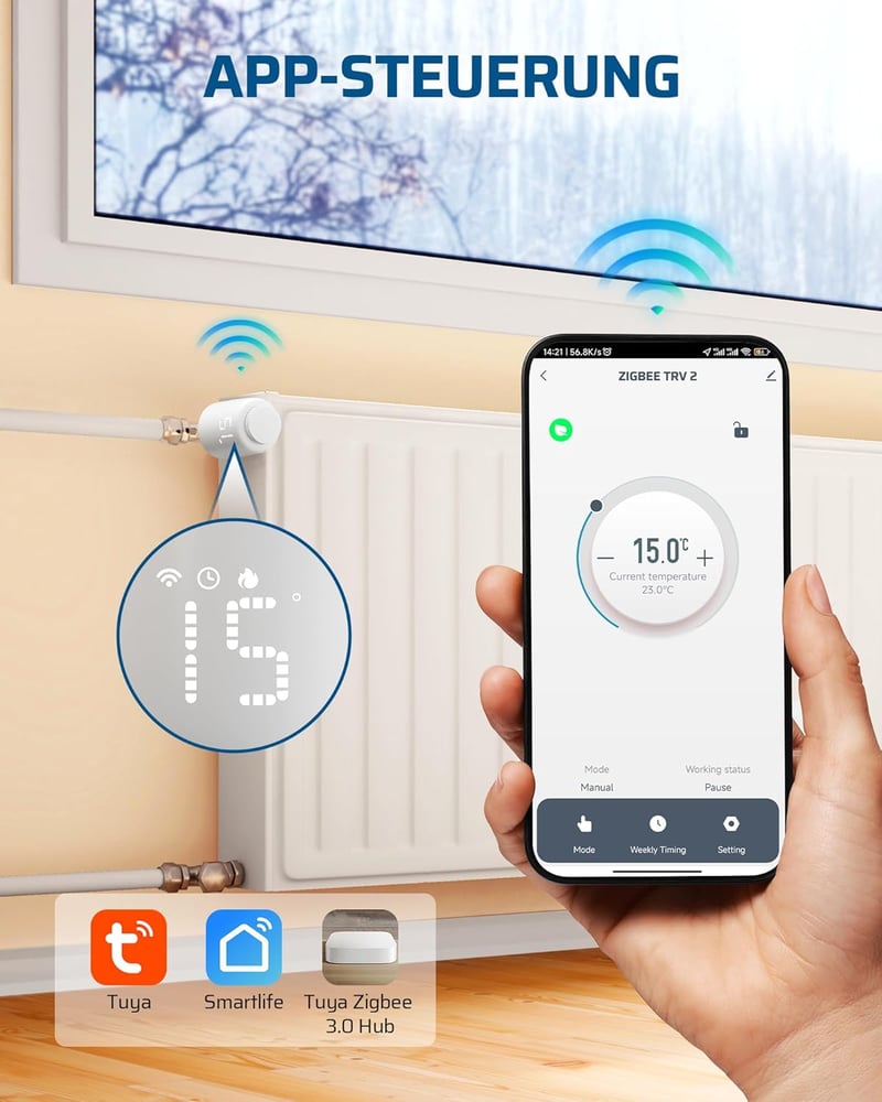 DEWENWILS Zigbee okos termosztát radiátorhoz, programozható fűtésszabályozás, Alexa és Google Home kompatibilis