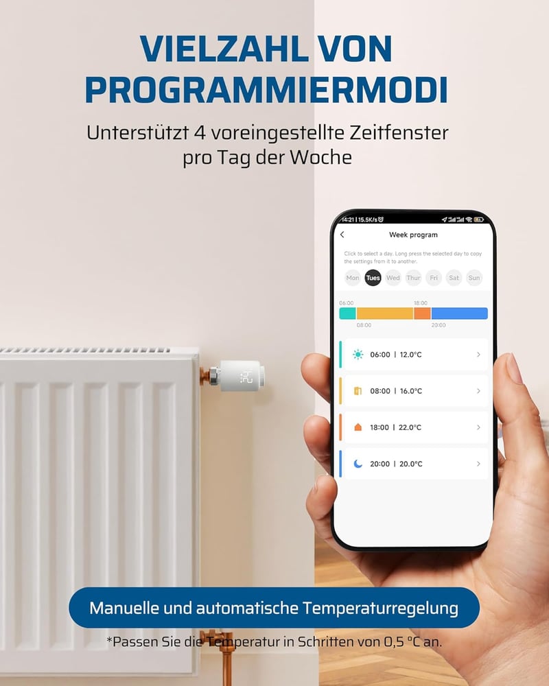 DEWENWILS Zigbee okos termosztát radiátorhoz, programozható fűtésszabályozás, Alexa és Google Home kompatibilis