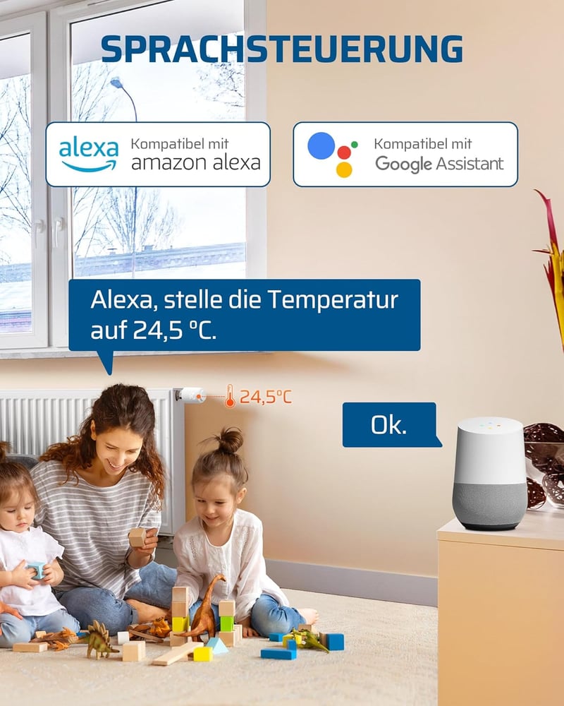 DEWENWILS Zigbee okos termosztát radiátorhoz, programozható fűtésszabályozás, Alexa és Google Home kompatibilis