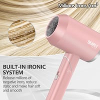 DEWILY összecsukható ionos hajszárító utazáshoz, 3 hőfok, csendes működés - Pink-1 Nozzle 4