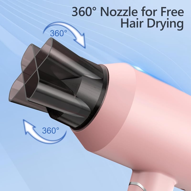 DEWILY összecsukható ionos hajszárító utazáshoz, 3 hőfok, csendes működés - Pink-1 Nozzle