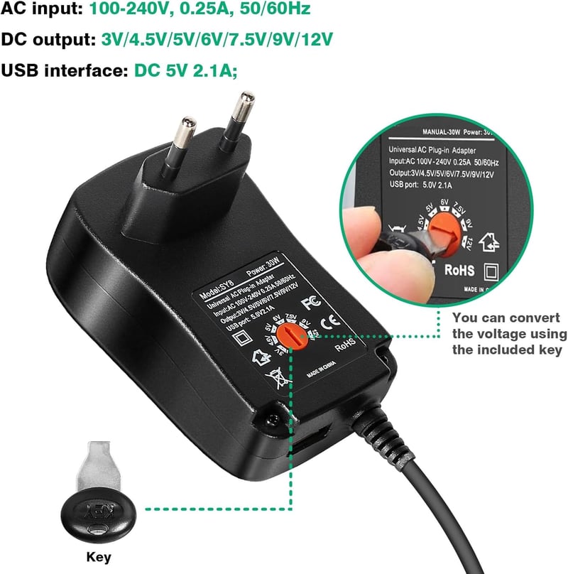 DEWIN 30W Univerzális Tápegység AC/DC 3-12V Többfeszültségű Adapter