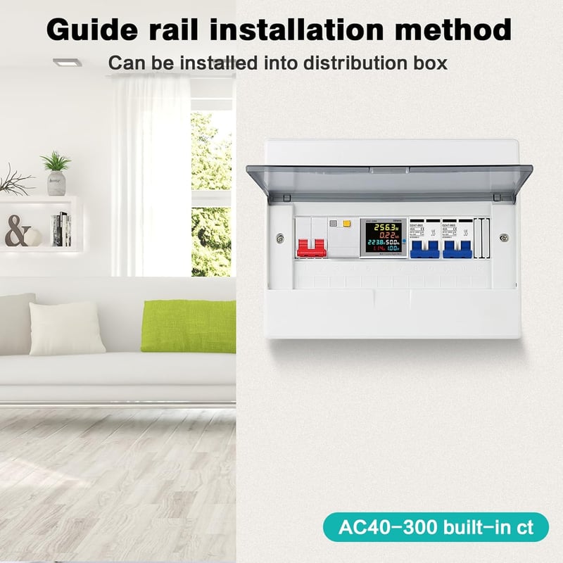 DEWIN Áramfogyasztásmérő Sínre Szerelhető LCD Kijelzős Egyfázisú Energiamérő 6in1 Áram Feszültség Teljesítmény kWh Mérő AC 40-300V