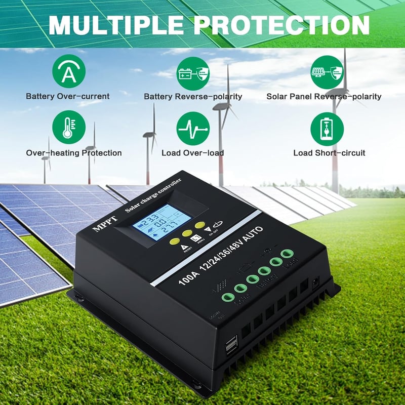 DEWIN MPPT Napelemes Töltésvezérlő 100A 12V-48V Ólom/Lítium Akkumulátor