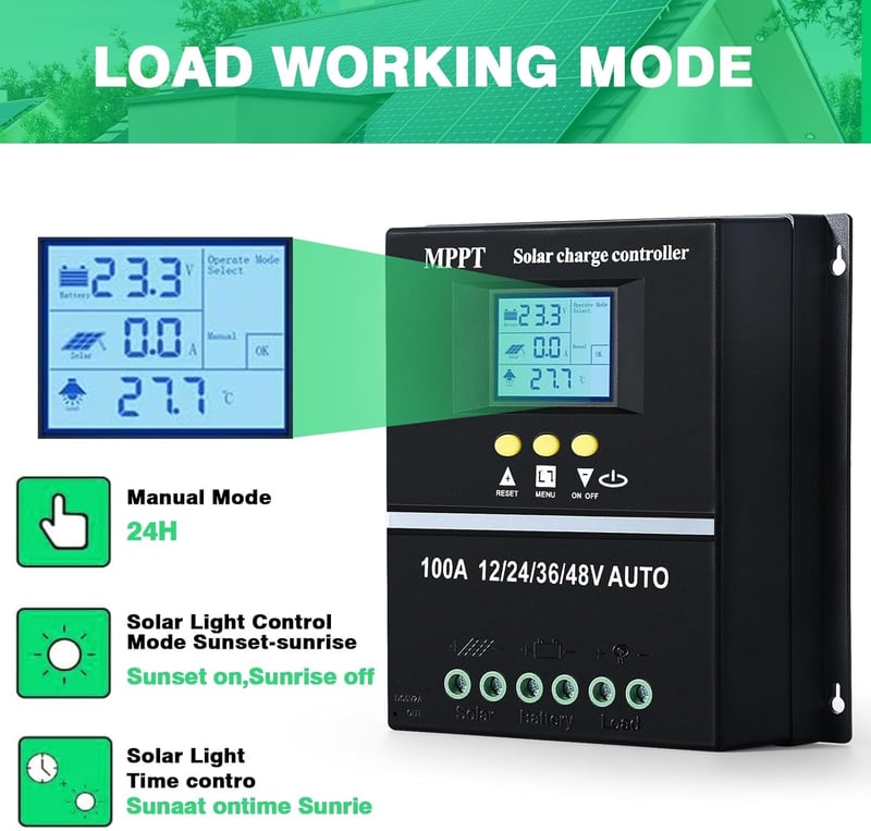 DEWIN MPPT Napelemes Töltésvezérlő 100A 12V-48V Ólom/Lítium Akkumulátor