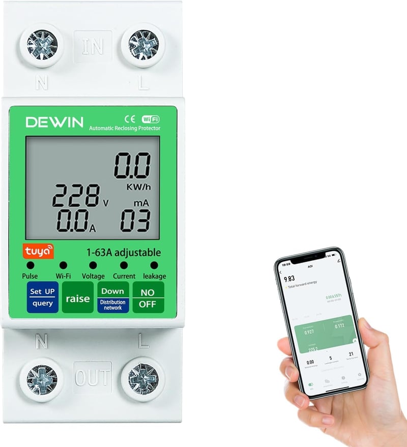 DEWIN Okos Villanyóra Mérő DIN Sínre WiFi Kapcsolattal 63A AC 80-300V Túlfeszültség és Alulfeszültség Védelem 2P Energiamérő
