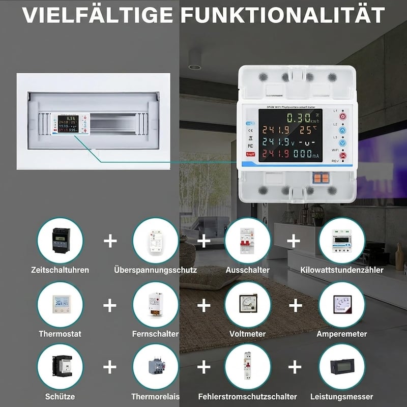 DewinLVD 100A 3 fázisú intelligens fogyasztásmérő WiFi DIN sínre