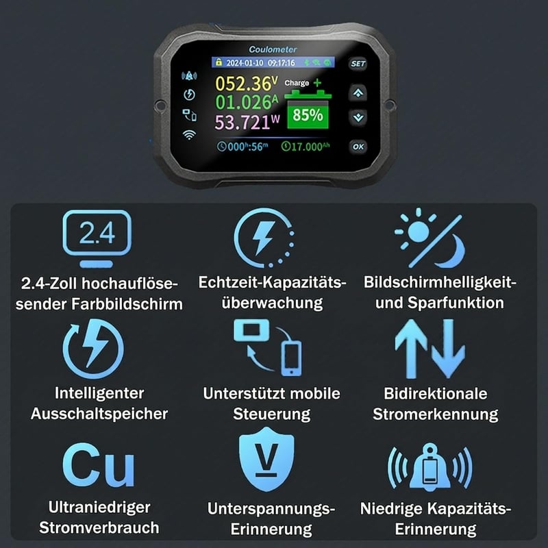 DewinLVD 600A WiFi Akkumulátor Monitor 12-72V Feszültségmérő App Vezérléssel