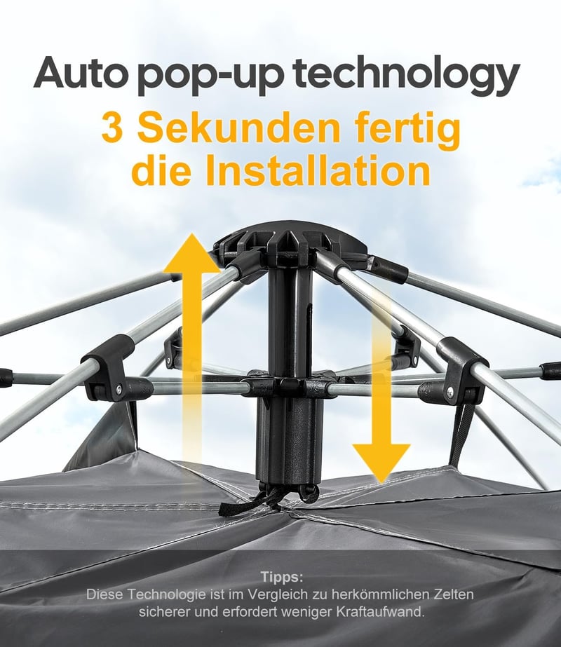 DEWUR 3-4 személyes vízálló pop-up sátor UV védelemmel kempinghez