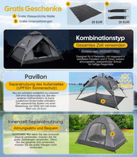 DEWUR 3-4 személyes vízálló pop-up sátor UV védelemmel kempinghez 3