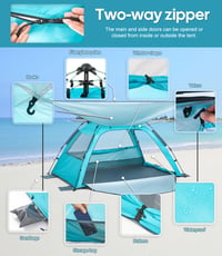 Dewur pop-up šator za plažu za 2-4 osobe, sjenilo, UV zaštita UPF 50+, vodootporan, plavi, za kampiranje, vrt i obitelji 4