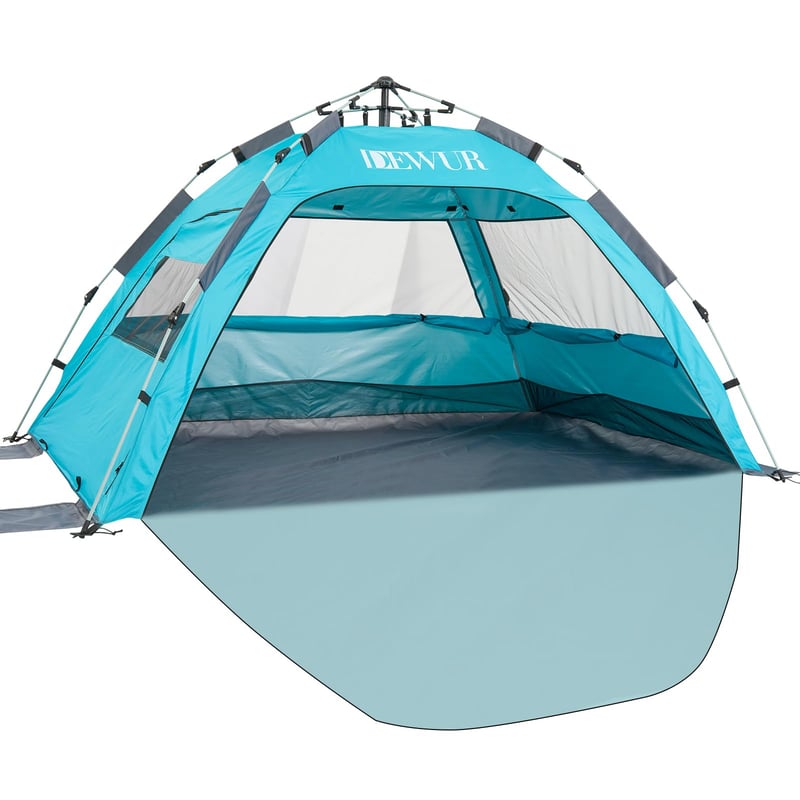 Dewur pop-up šator za plažu za 2-4 osobe, sjenilo, UV zaštita UPF 50+, vodootporan, plavi, za kampiranje, vrt i obitelji