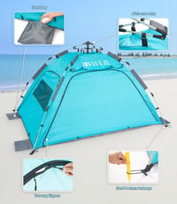 Dewur pop-up šator za plažu za 2-4 osobe, sjenilo, UV zaštita UPF 50+, vodootporan, plavi, za kampiranje, vrt i obitelji 5
