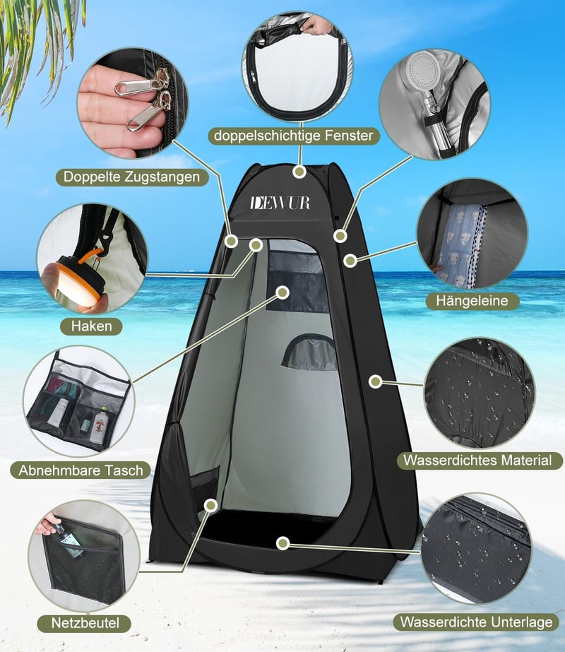 DEWUR UV50+ Sátor Wc Zuhany Öltöző Kemping Strand Hordtáskával