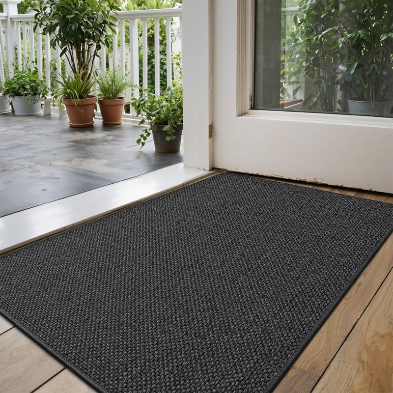 DEXI beltéri lábtörlő 44x75 cm, csúszásmentes szennyeződésfogó szőnyeg, mosható ajtó előtti szőnyeg, sötétszürke