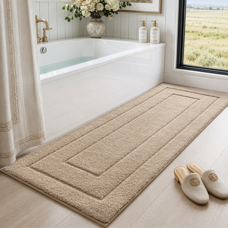 Kúpeľňová predložka DEXI protišmyková mäkká z mikrovlákna béžová 60x150 cm savý kúpeľňový koberček