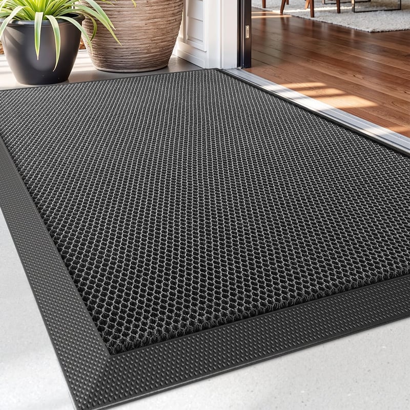 Covoraș de intrare pentru exterior DEXI 80x120 cm, preș antiderapant pentru reținerea murdăriei, gri închis