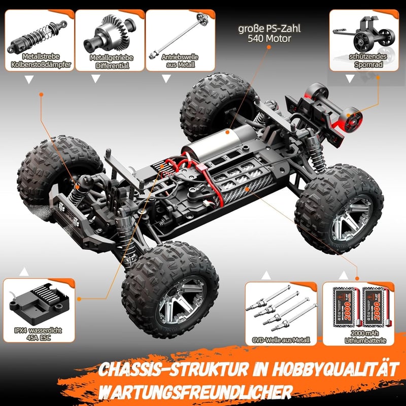 Dexinco 1:14 RC Off-Road Autó 55 km/h Vízálló 4x4 Terepjáró 2000mAh