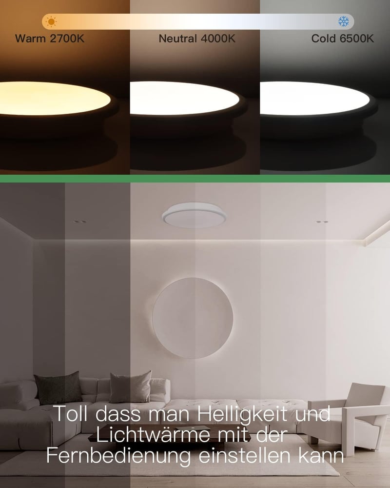 Dexnump LED Mennyezeti Lámpa Dimmelhető 24W 2400 Lumen Fürdőszoba Fehér 30cm
