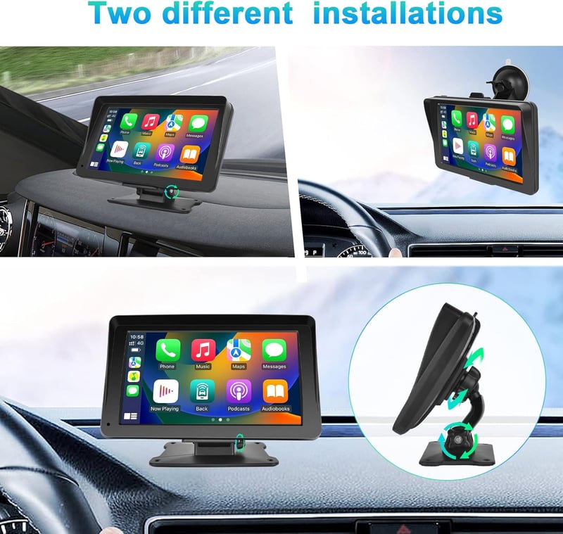Podofo 7" Hordozható Autórádió IPS Érintőképernyővel - Vezeték Nélküli Apple CarPlay & Android Auto, Bluetooth, GPS Navigáció, FM, USB